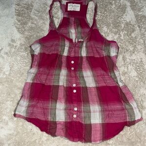 Aeropostale Women's Checkered Tank Top - Red and Pink